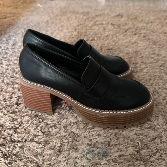 Black Chunky Heel Loafers - Picture 2 of 5